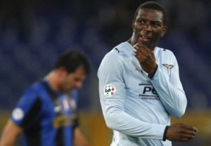 Lazio defender Mobido Diakite, of France, reacts after scoring an own-goal during the Italian Serie A soccer match between Lazio and Inter Milan at Rome's Olympic stadium, Saturday Dec. 6, 2008. (AP Photo/Alessandra Tarantino)